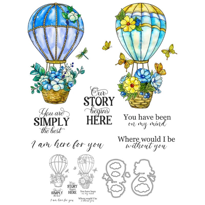 Beautiful Hot Air Balloons and Flowers Dies & Stamps Set