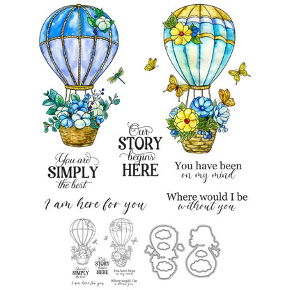 Beautiful Hot Air Balloons and Flowers Dies & Stamps Set