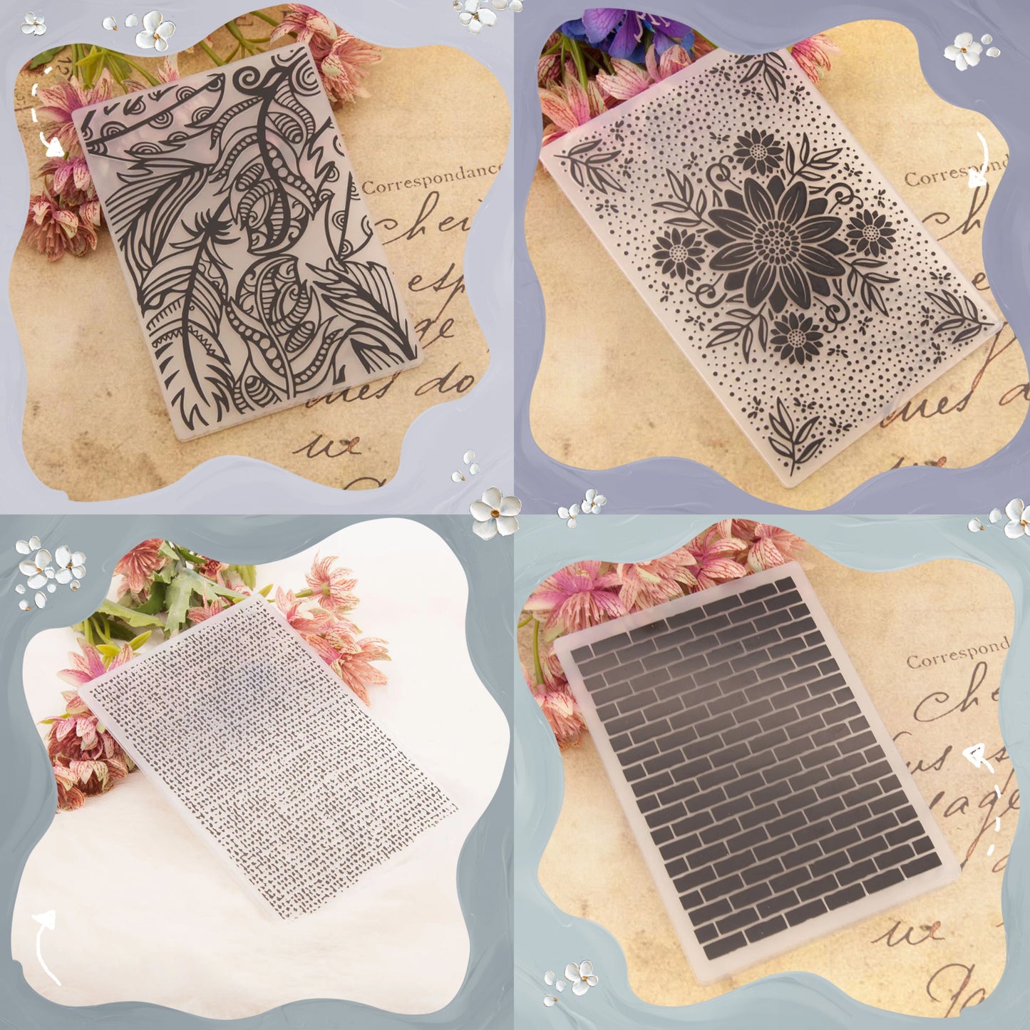 Memorycraftmall 4 Pcs Embossing Folders Bundle