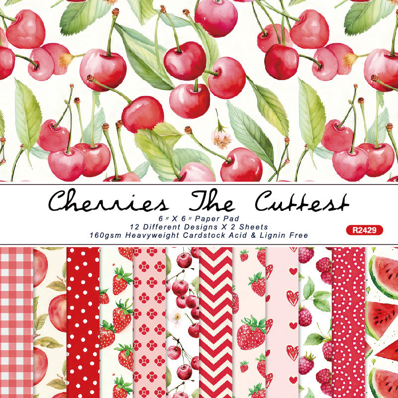 24PCS 6" Cherries The Cuttest Scrapbook Paper & Cardstock