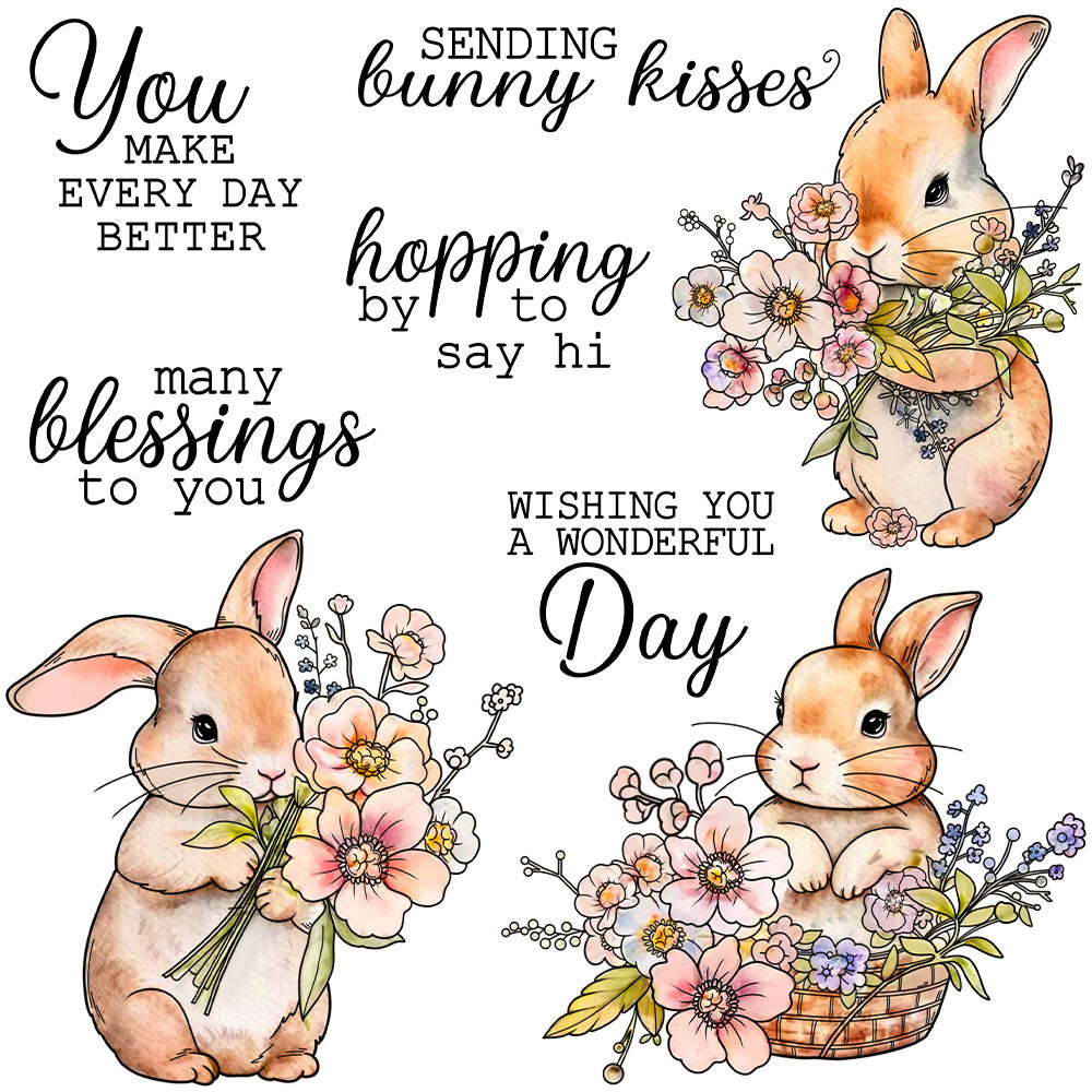 Cute Rabbit with Flowers Dies & Stamps Set