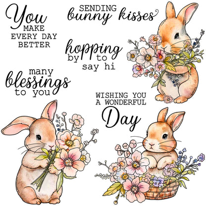 Cute Rabbit with Flowers Dies & Stamps Set