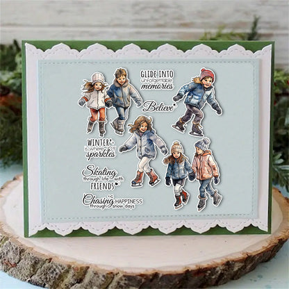 Winter Skating Kids Clear Stamps
