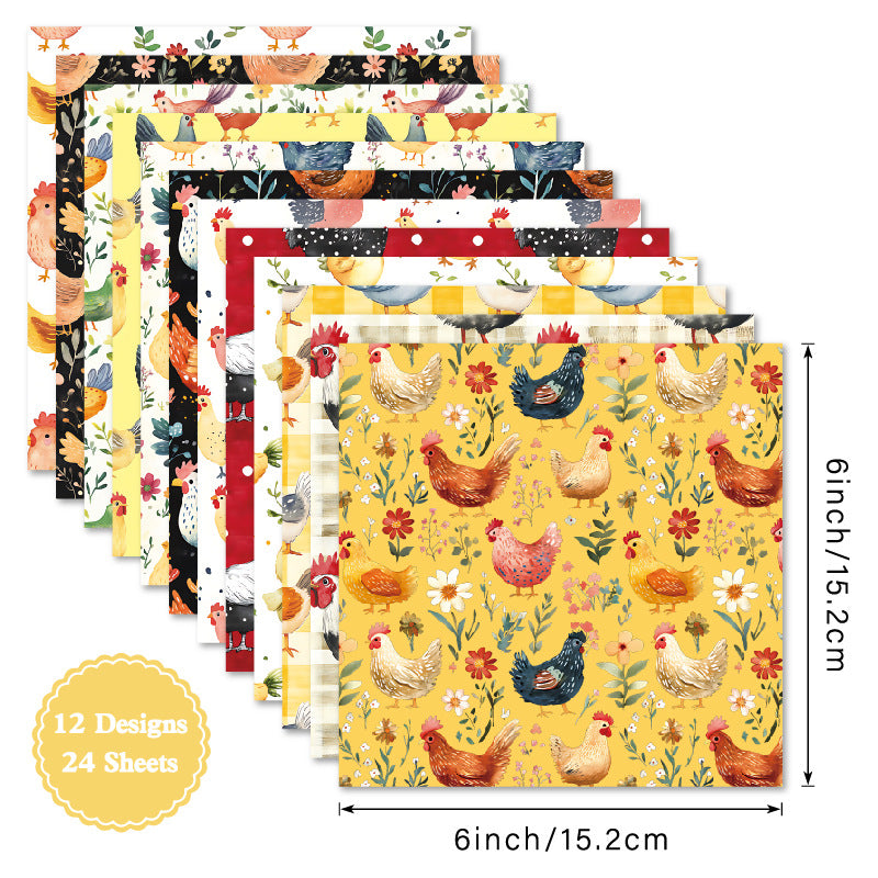 24PCS 6" Cluck Bloom Scrapbook Paper & Cardstock
