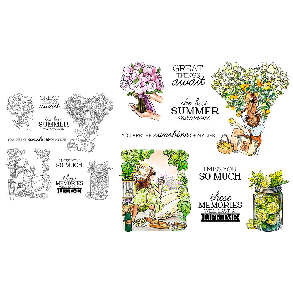 Girl and Flowers Clear Stamps