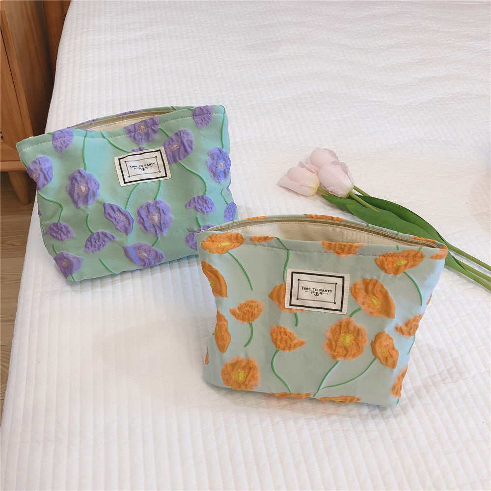 Fresh Embossed Morning Glory Fabric Cosmetic Bag