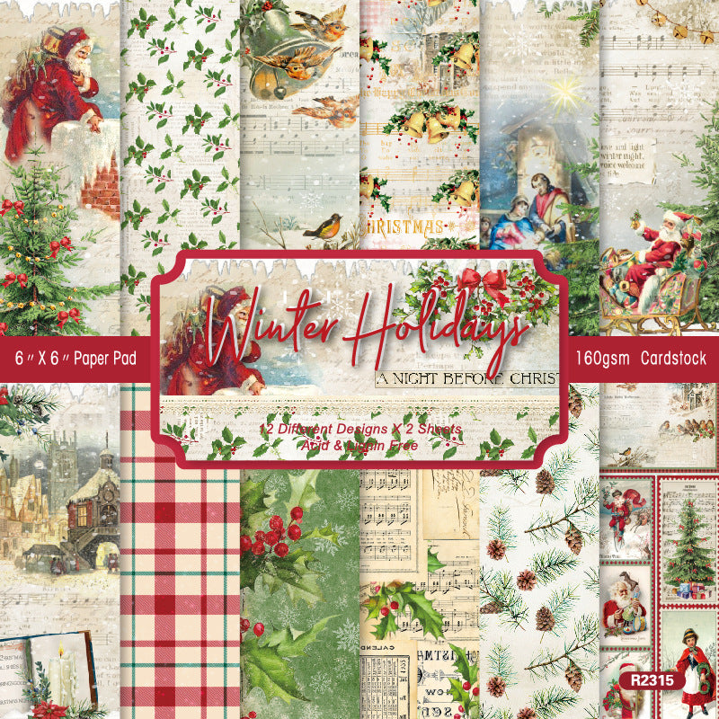 24PCS 6" Winter Holidays Scrapbook Paper & Cardstock