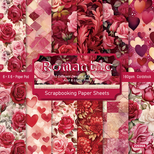 24PCS 6" Romantic Scrapbook Paper & Cardstock