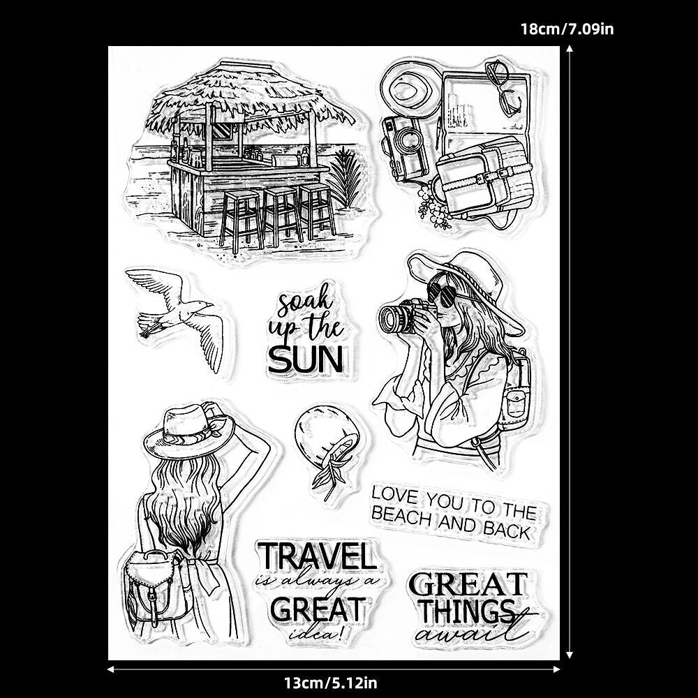 Beach Vacation Girl Dies & Stamps Set