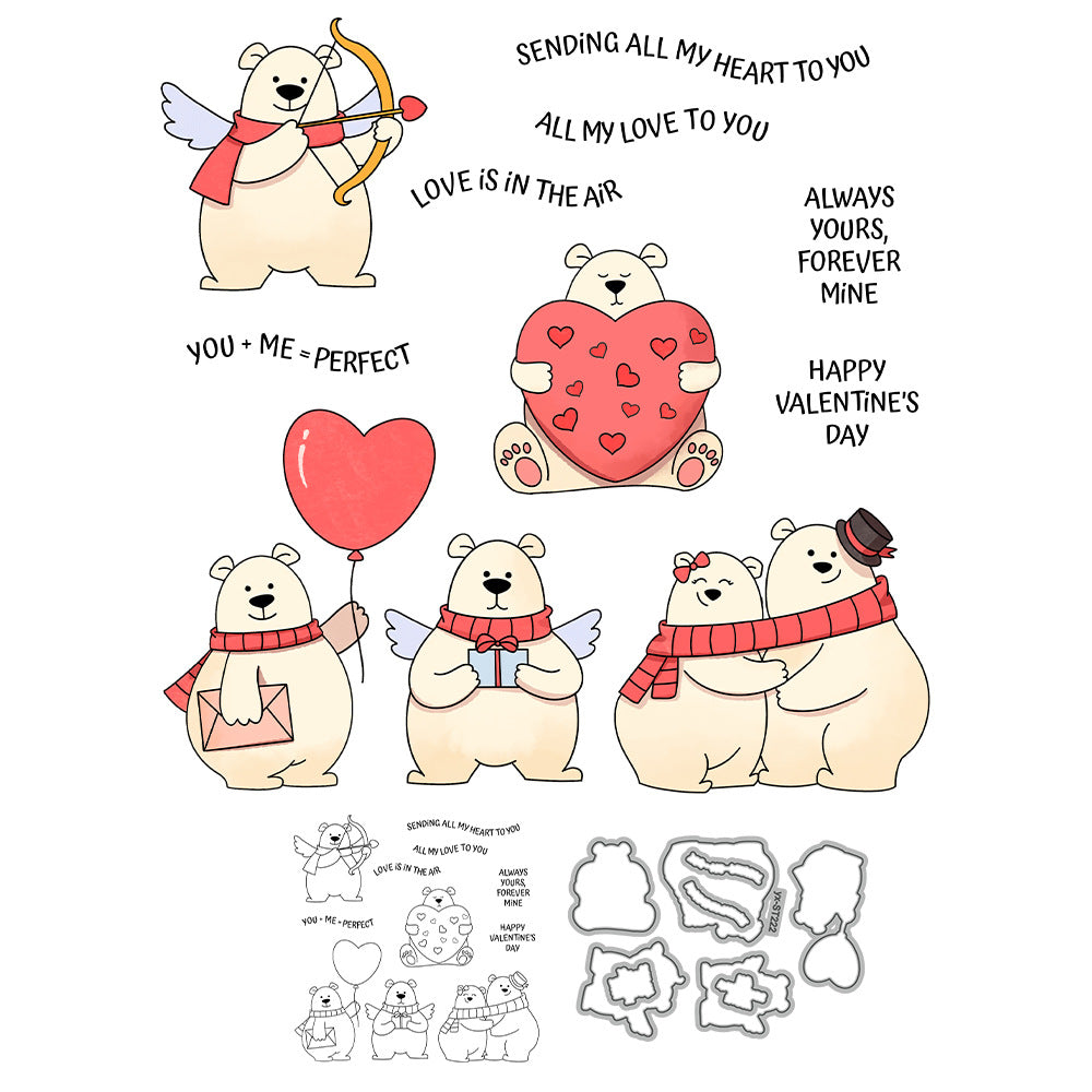 Valentine's Day Polar Bear Dies & Stamps Set