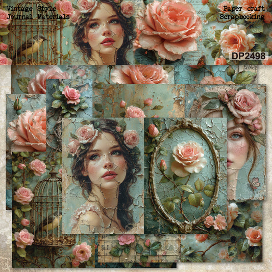 A5 Beautiful Girl and Flowers Journal Scrapbook Paper