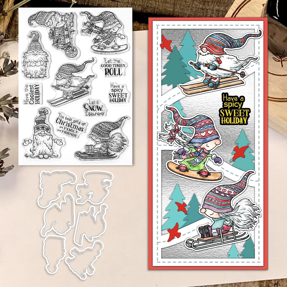 Cute Christmas Skiing Gnome Dies & Stamps Set