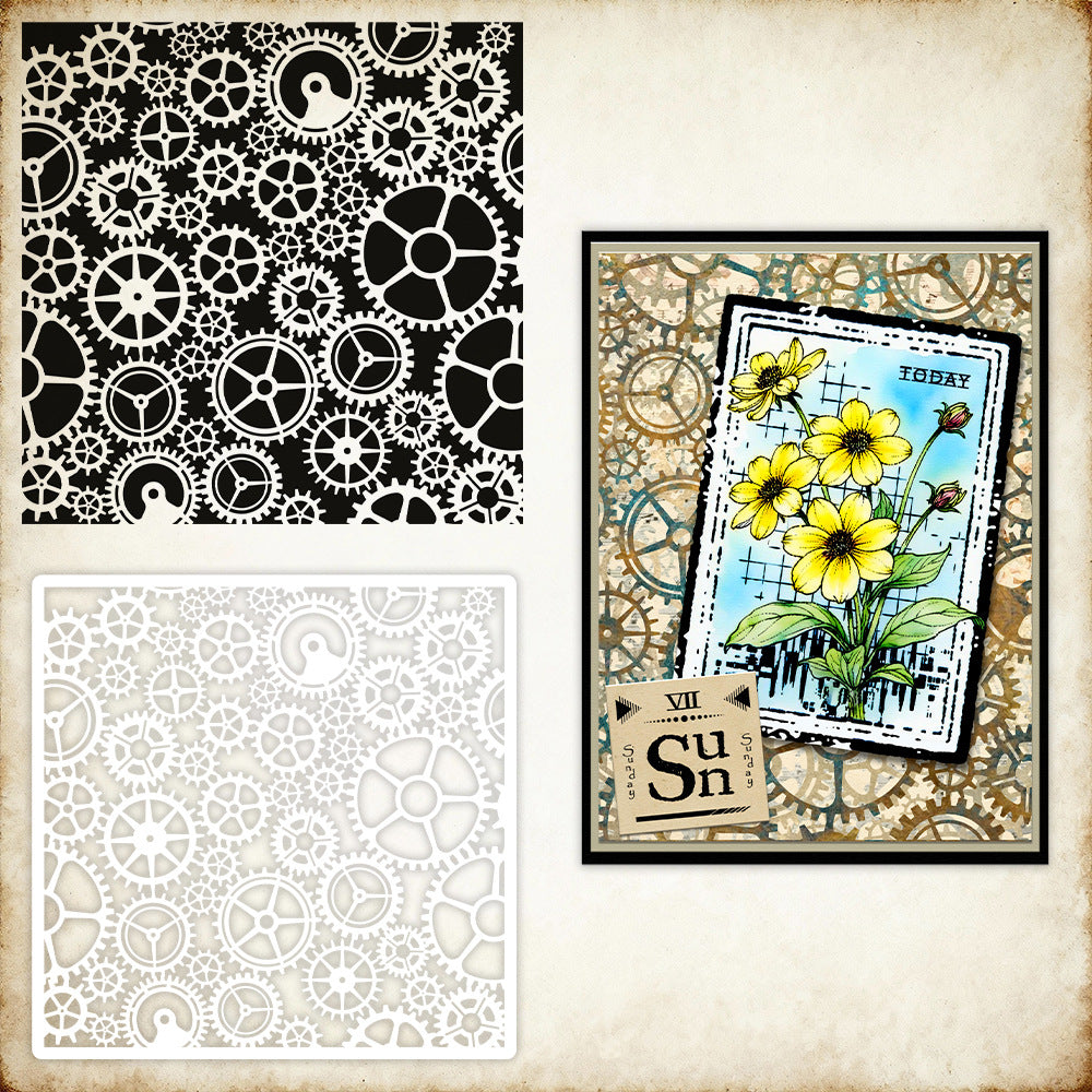 1 PC Gearwheel Pattern DIY Painting Hollow Stencil