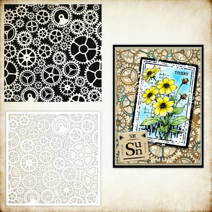1 PC Gearwheel Pattern DIY Painting Hollow Stencil