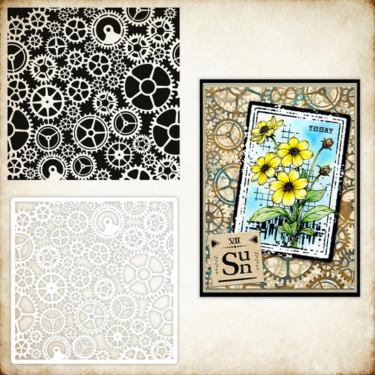 1 PC Gearwheel Pattern DIY Painting Hollow Stencil