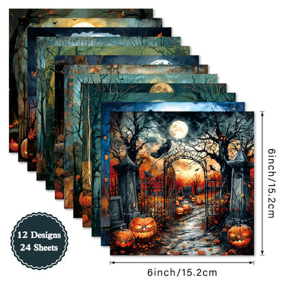 24PCS 6" Halloween Background Scrapbook Paper & Cardstock
