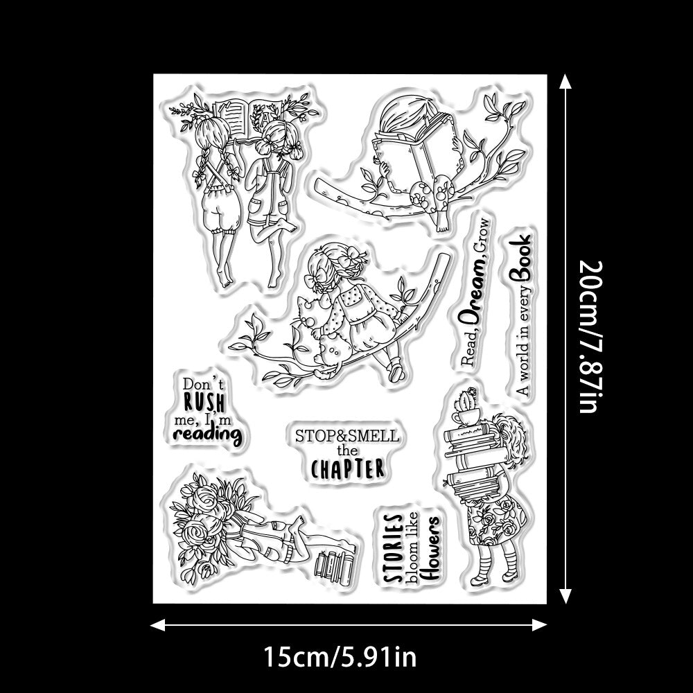 Little Girl Reading Clear Stamps