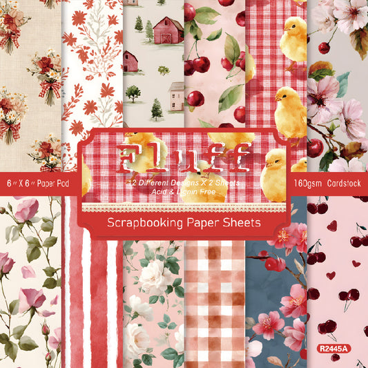 24PCS 6" Fluff Scrapbook Paper & Cardstock