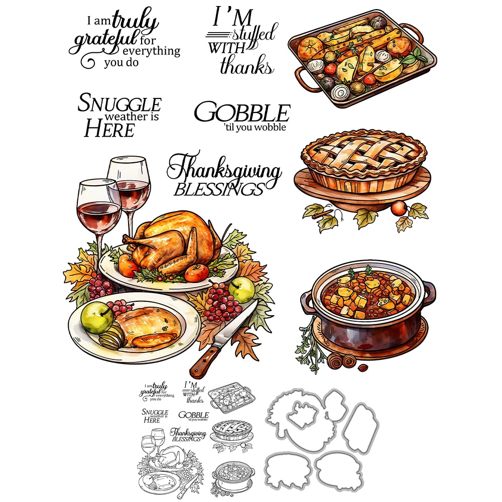 Thanksgiving Turkey Red Wine Dies & Stamps Set