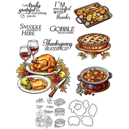 Thanksgiving Turkey Red Wine Dies & Stamps Set