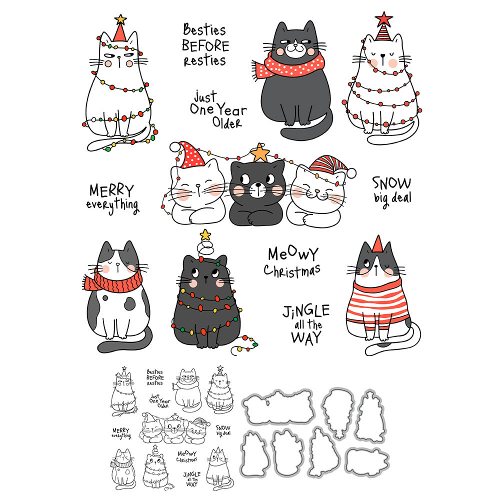 Cartoon Kittens Dies & Stamps Set