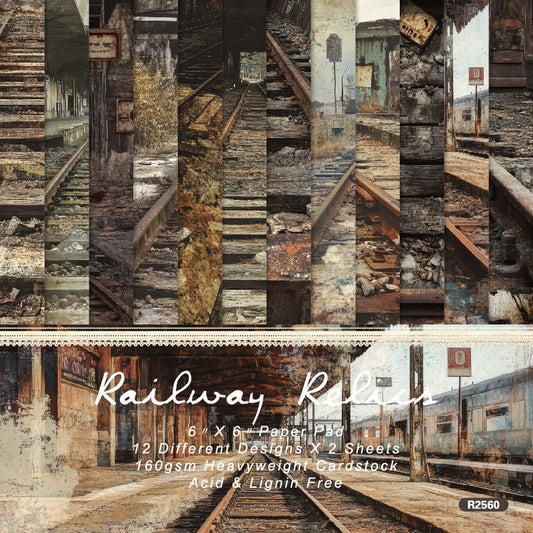 24PCS 6" Railway Relics Scrapbook Paper & Cardstock