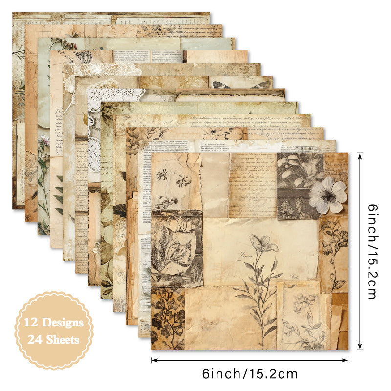 24PCS 6" Neutral Scrapbook Paper & Cardstock
