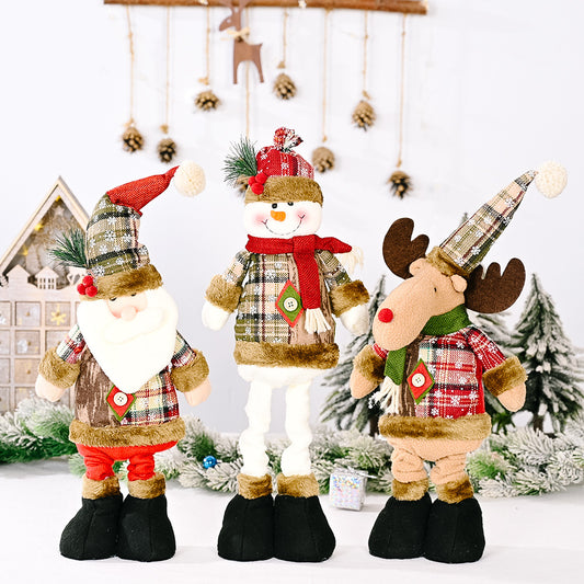 Christmas Retro Plaid Cloth Telescopic Doll Decorations