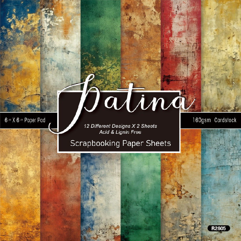 24PCS 6" Patina Scrapbook Paper & Cardstock