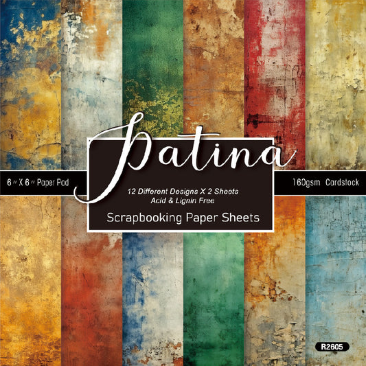 24PCS 6" Patina Scrapbook Paper & Cardstock