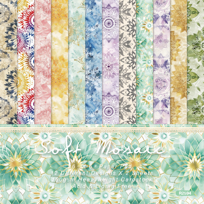 24PCS 6" Soft Mosaic Scrapbook Paper & Cardstock