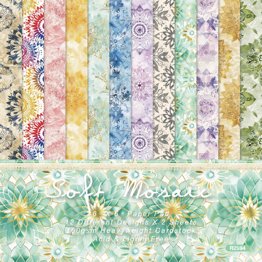 24PCS 6" Soft Mosaic Scrapbook Paper & Cardstock