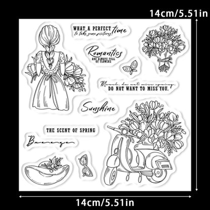 Spring Flowers Girl Clear Stamps