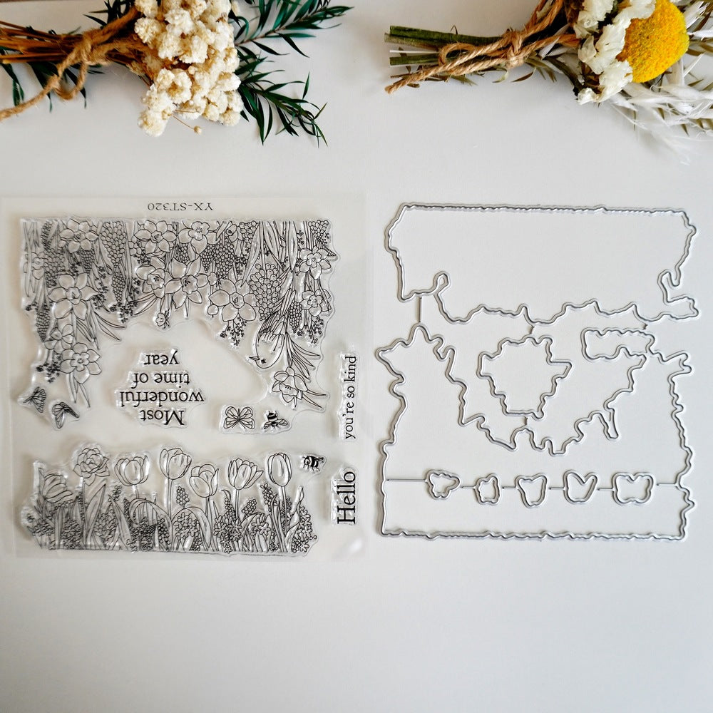 Two Groups of Flower Bushes Dies & Stamps Set