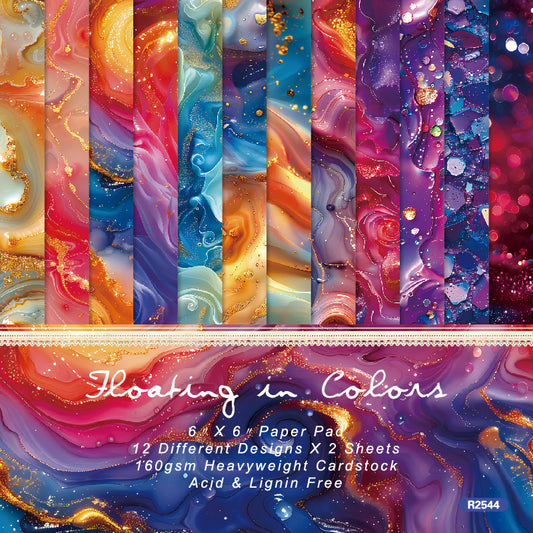 24PCS 6" Floating In Colors Scrapbook Paper & Cardstock
