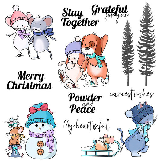 Winter Skiing Animals Dies & Stamps Set