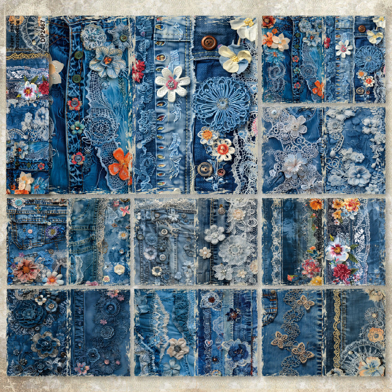 A5 Vintage Patchwork Denim Scrapbook Paper