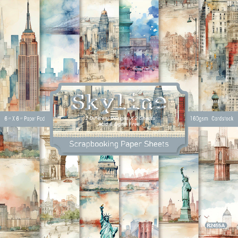 24PCS 6" Skyline Scrapbook Paper & Cardstock