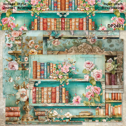 A5 Romantic Bookcase Journal Scrapbook Paper