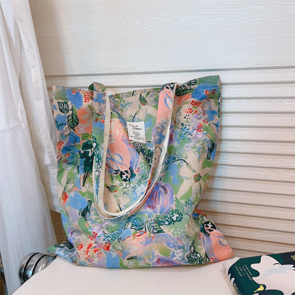 Oil Painting Style Floral Canvas Shoulder Bag