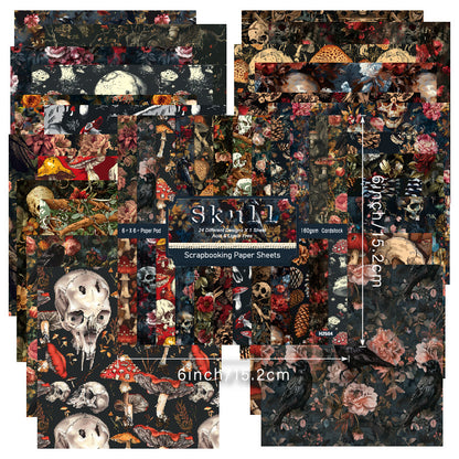 24PCS 6" Skull Scrapbook Paper & Cardstock