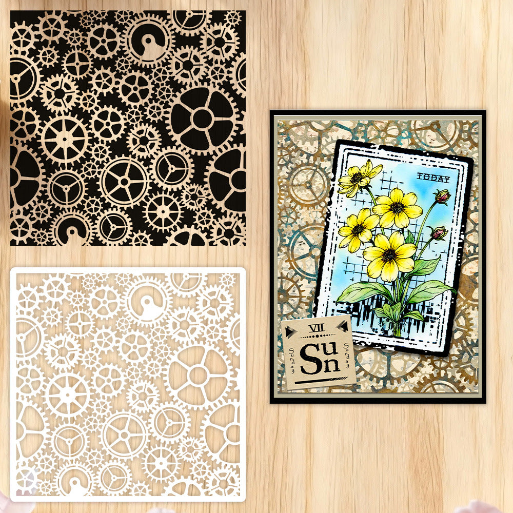 1 PC Gearwheel Pattern DIY Painting Hollow Stencil