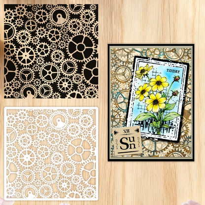 1 PC Gearwheel Pattern DIY Painting Hollow Stencil