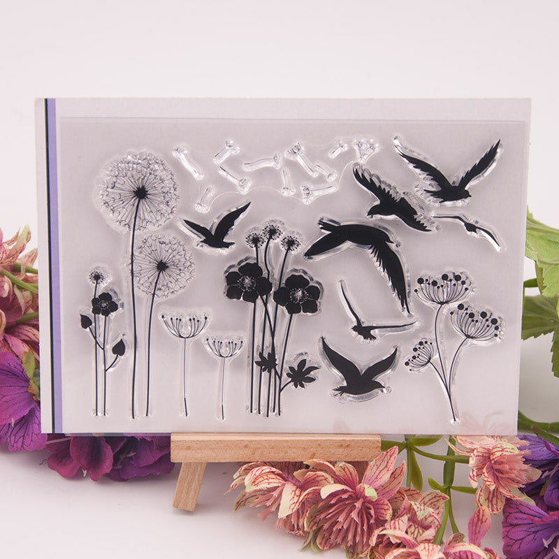 Bird Dandelion Flower Clear Silicone Stamps