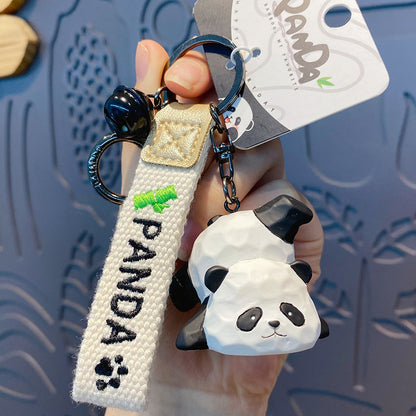 Creative Wood Carving Style Panda Keychain