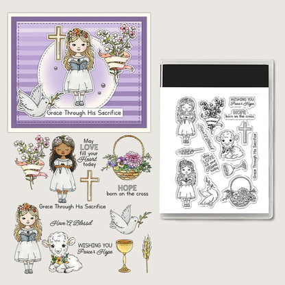Little Girl and Flowers Clear Stamps