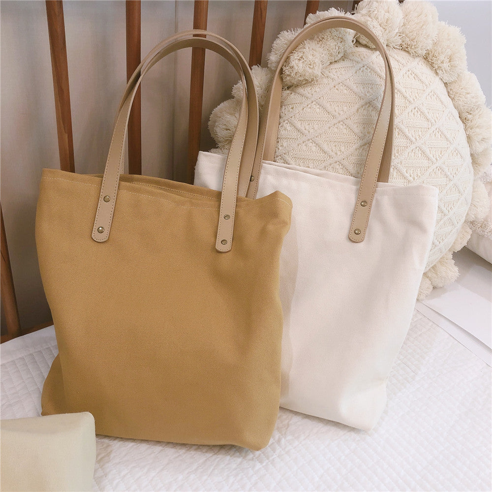 Literary Simple Solid Color Canvas Shoulder Tote Bag