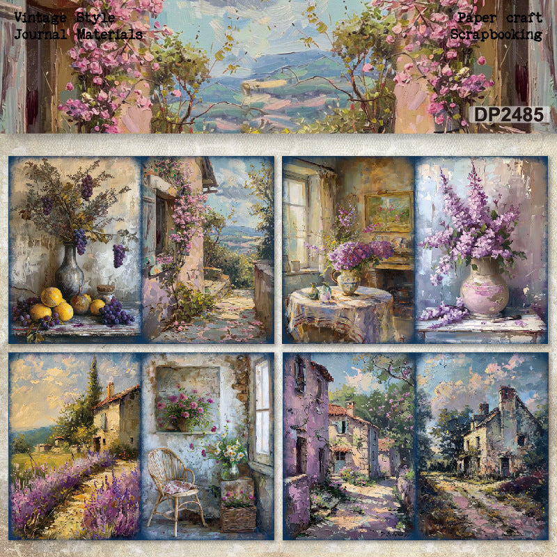 A5 Purple Rose Garden Scrapbook Paper
