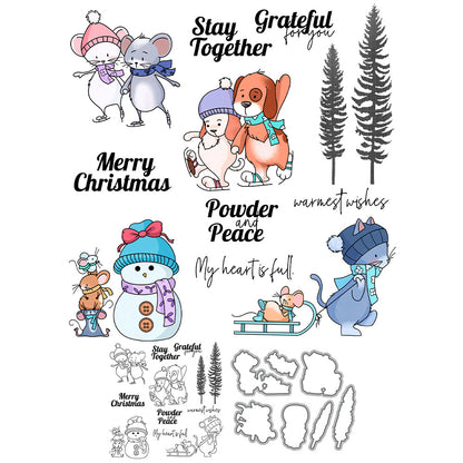 Winter Skiing Animals Dies & Stamps Set
