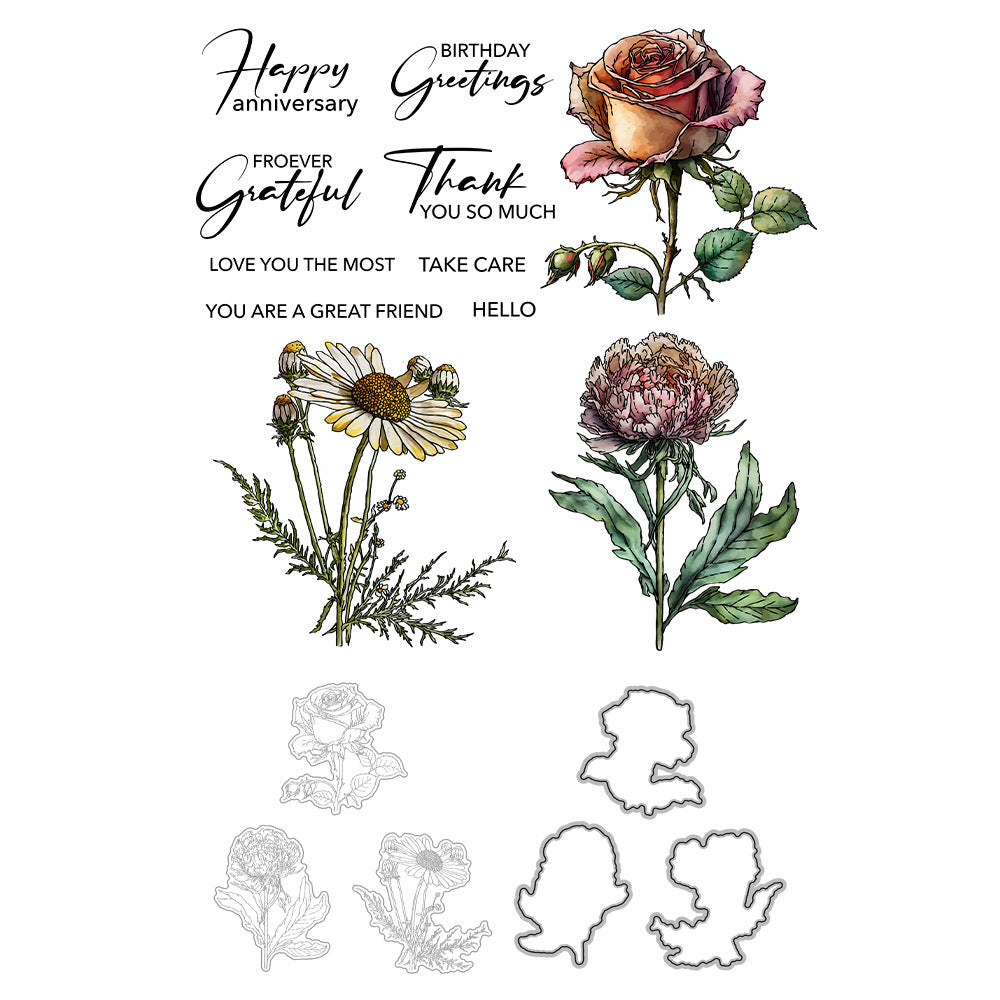 Bright Flowers Dies & Stamps Set